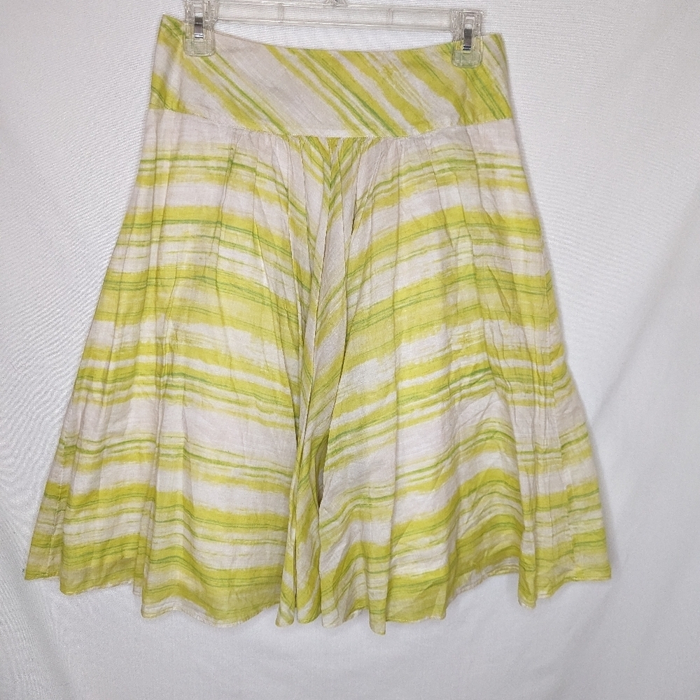Talbot's A line High Rise Green Yellow Stripes Skirt Size 2 Striped Flowy